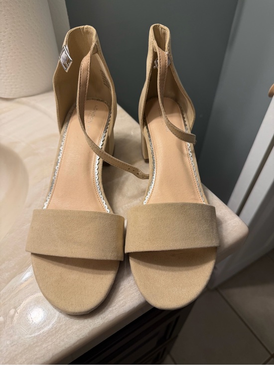 London Fog Shoes - London Fog Tan Suede Ankle-Strap Heels